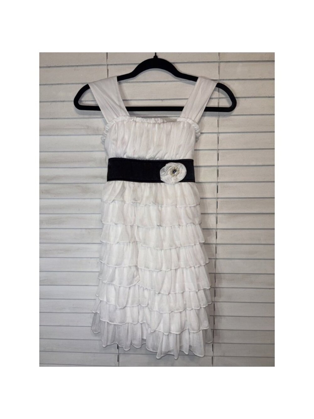 MY MICHELLE SZ 10‎ Girls Tiered RUFFLED PARTY DRESS WHITE Shoulder Straps CUTE!